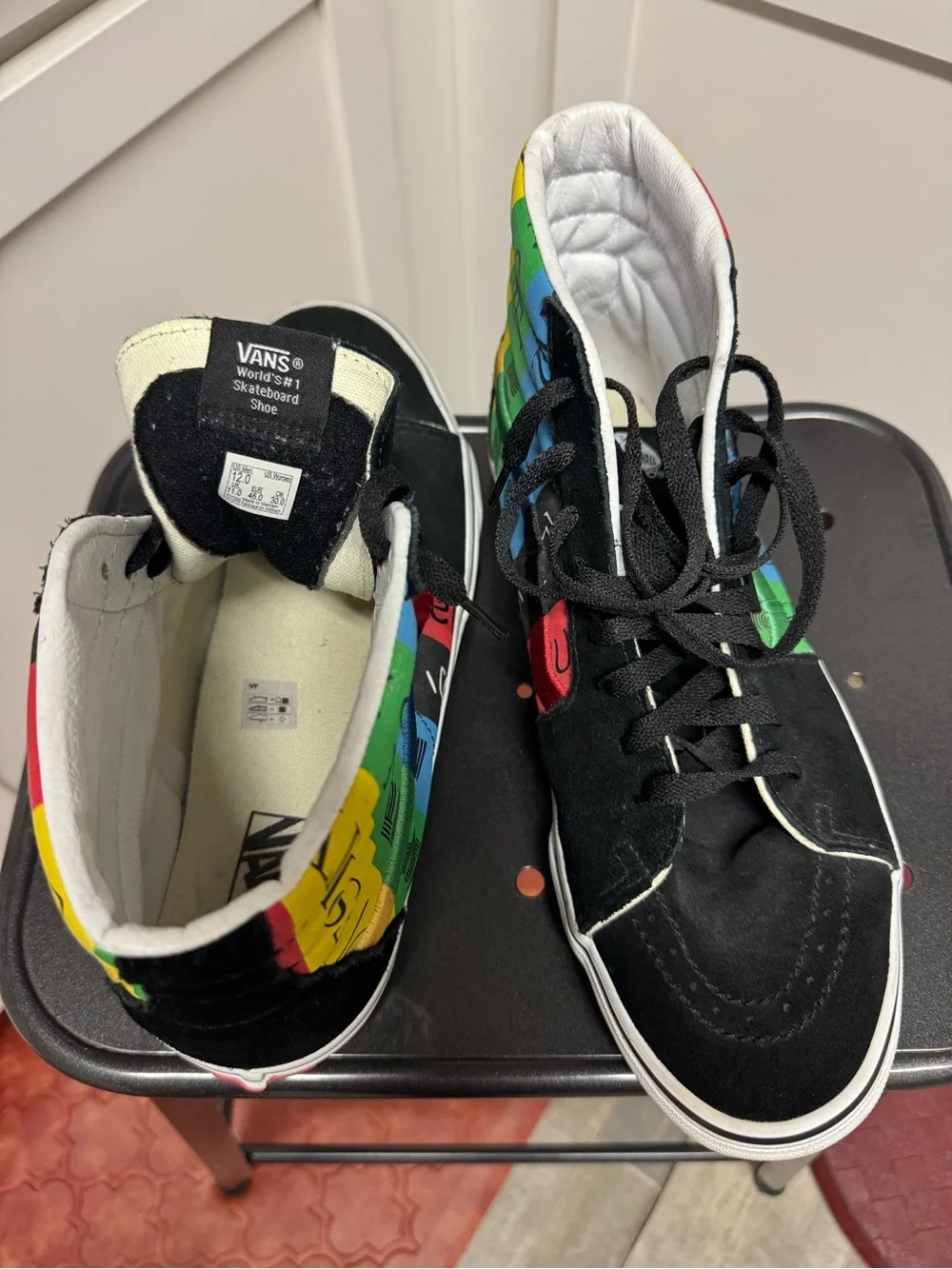 Vans Sk8-Hi Spirit Black High-Top Sneakers Multicolor Stripes Men’s Size 12